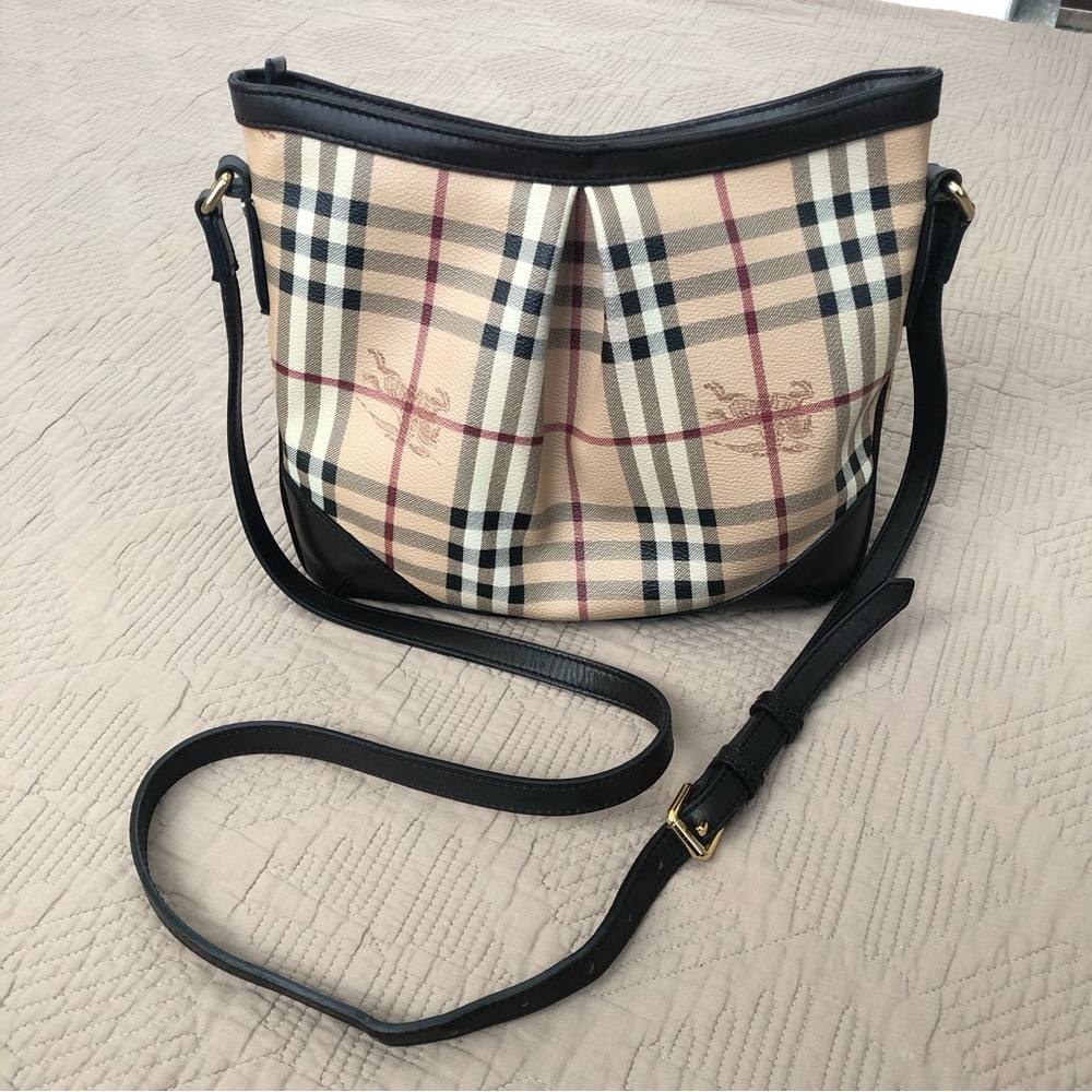 Auth Burberry Check and brown leather crossbody bag - Picture 3 of 17